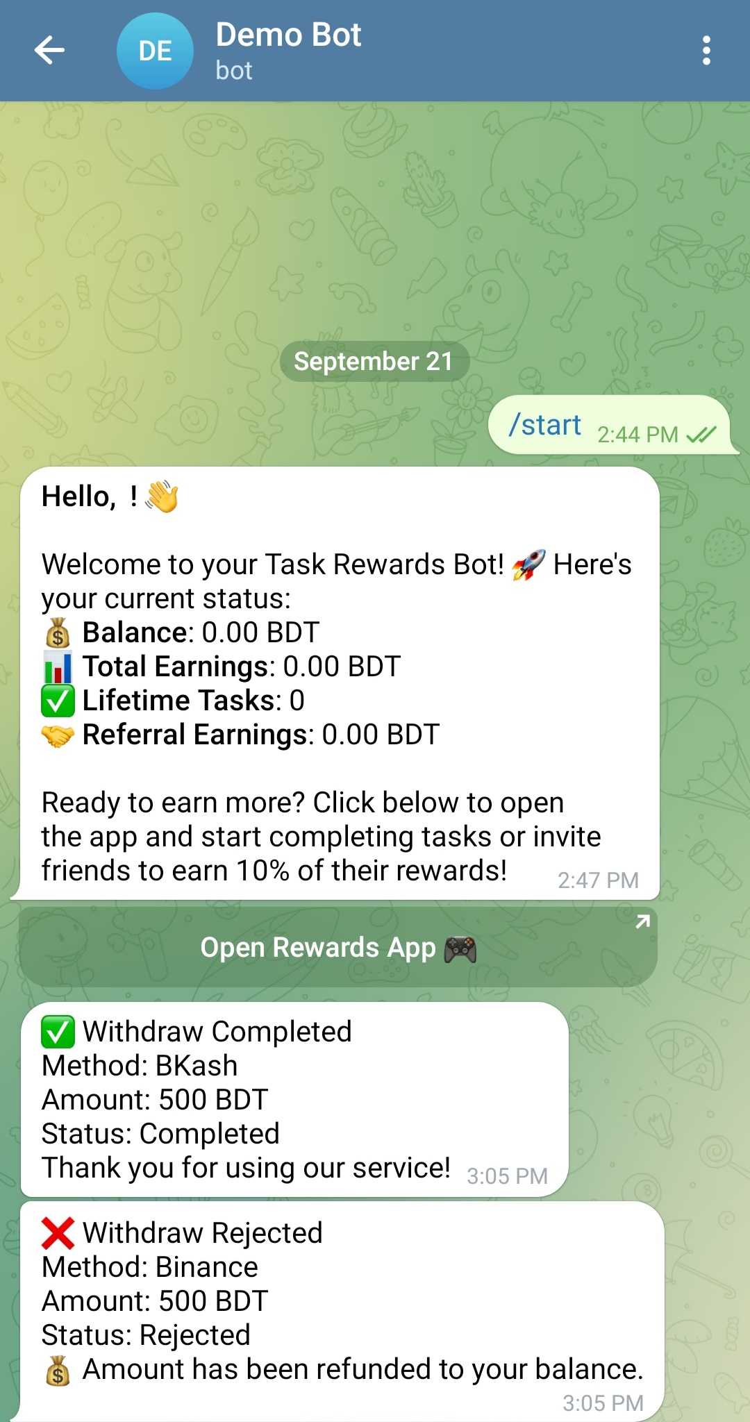 Monetag বট ইউজার প্যানেল স্ক্রিনশট ৬