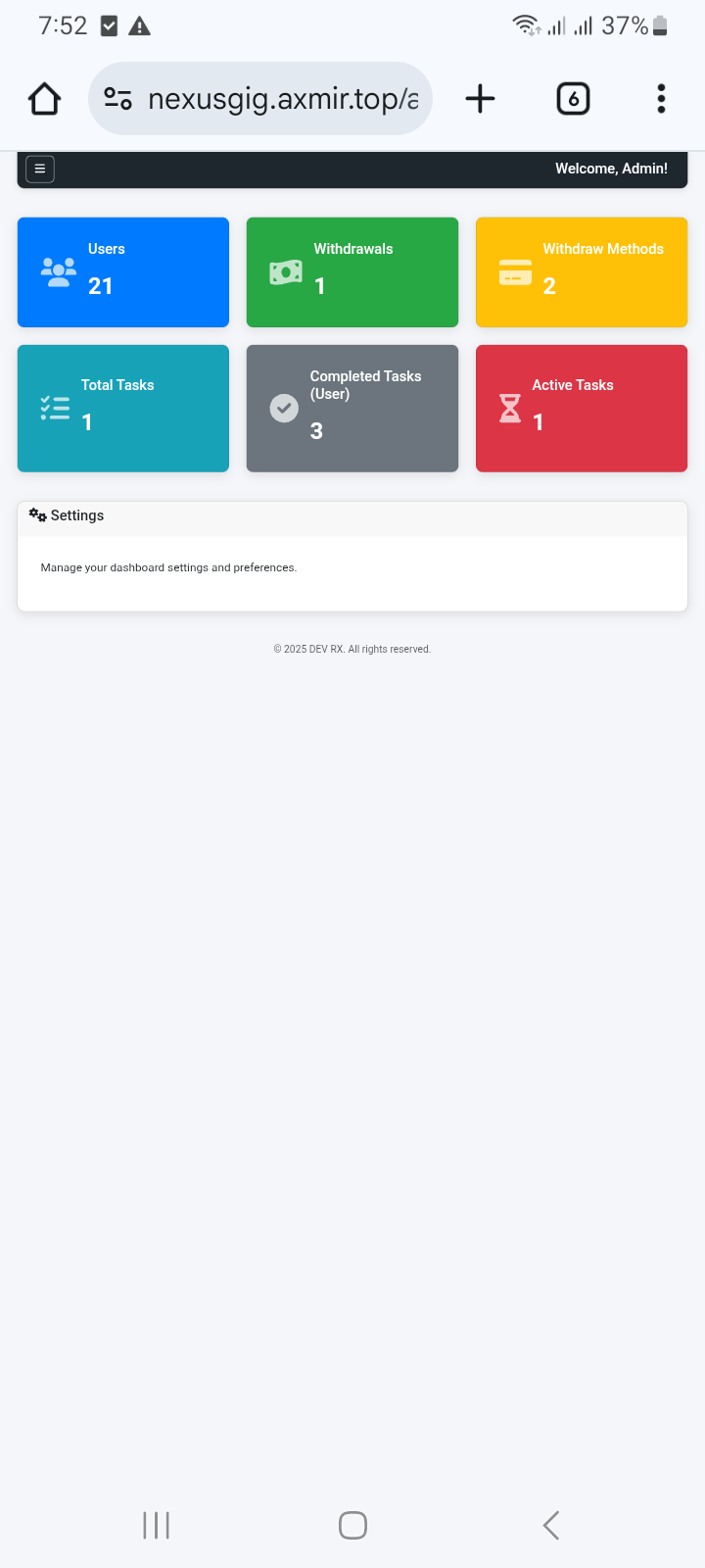 গিগাপাব এডমিন প্যানেল স্ক্রিনশট ১