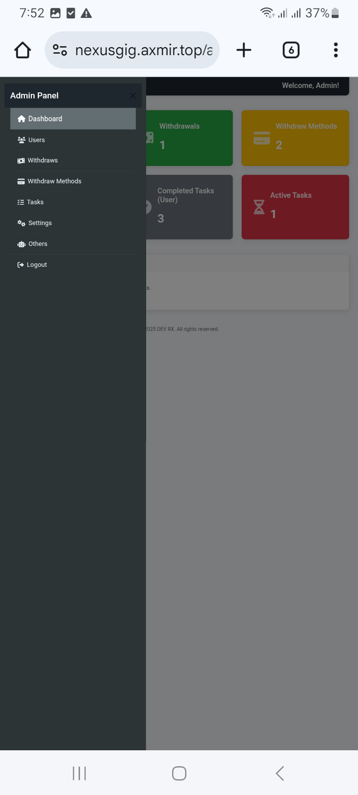 গিগাপাব এডমিন প্যানেল স্ক্রিনশট ২